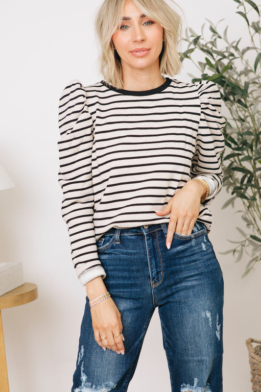 Sweet Sleeves Striped French Terry Knit Top (S-XL)