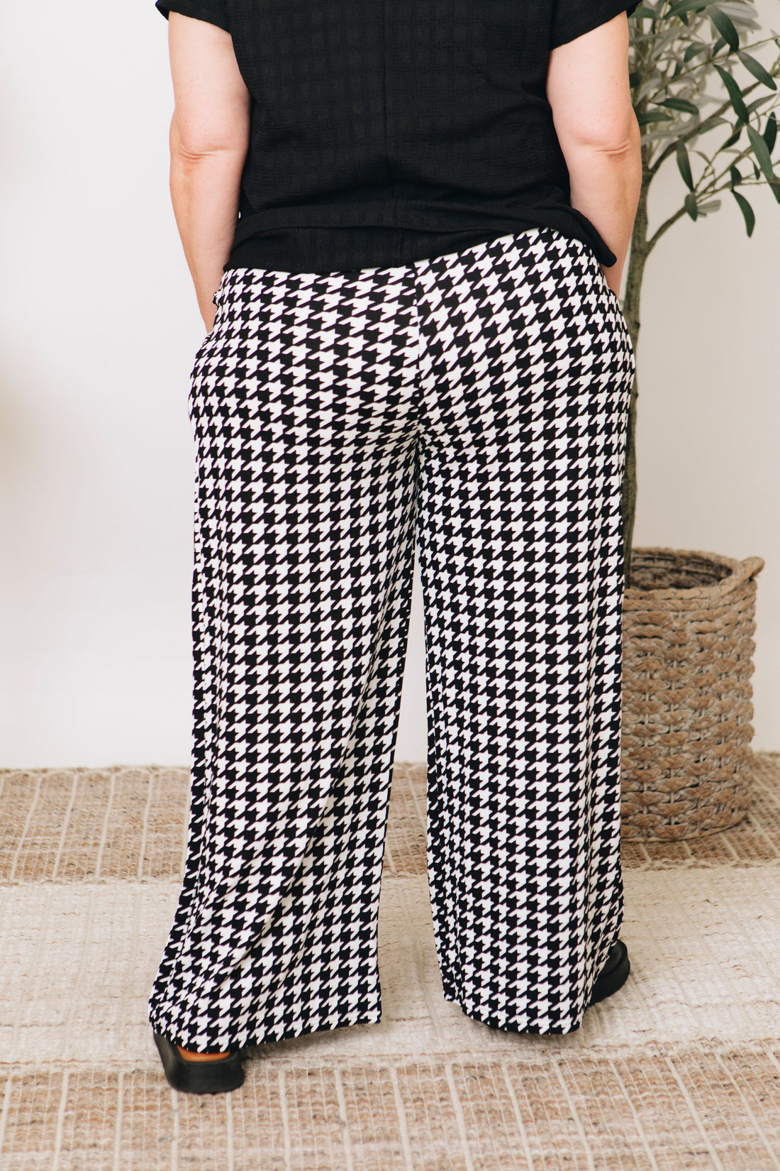 Houndstooth Palazzo Wide Leg Pants (S-3XL)