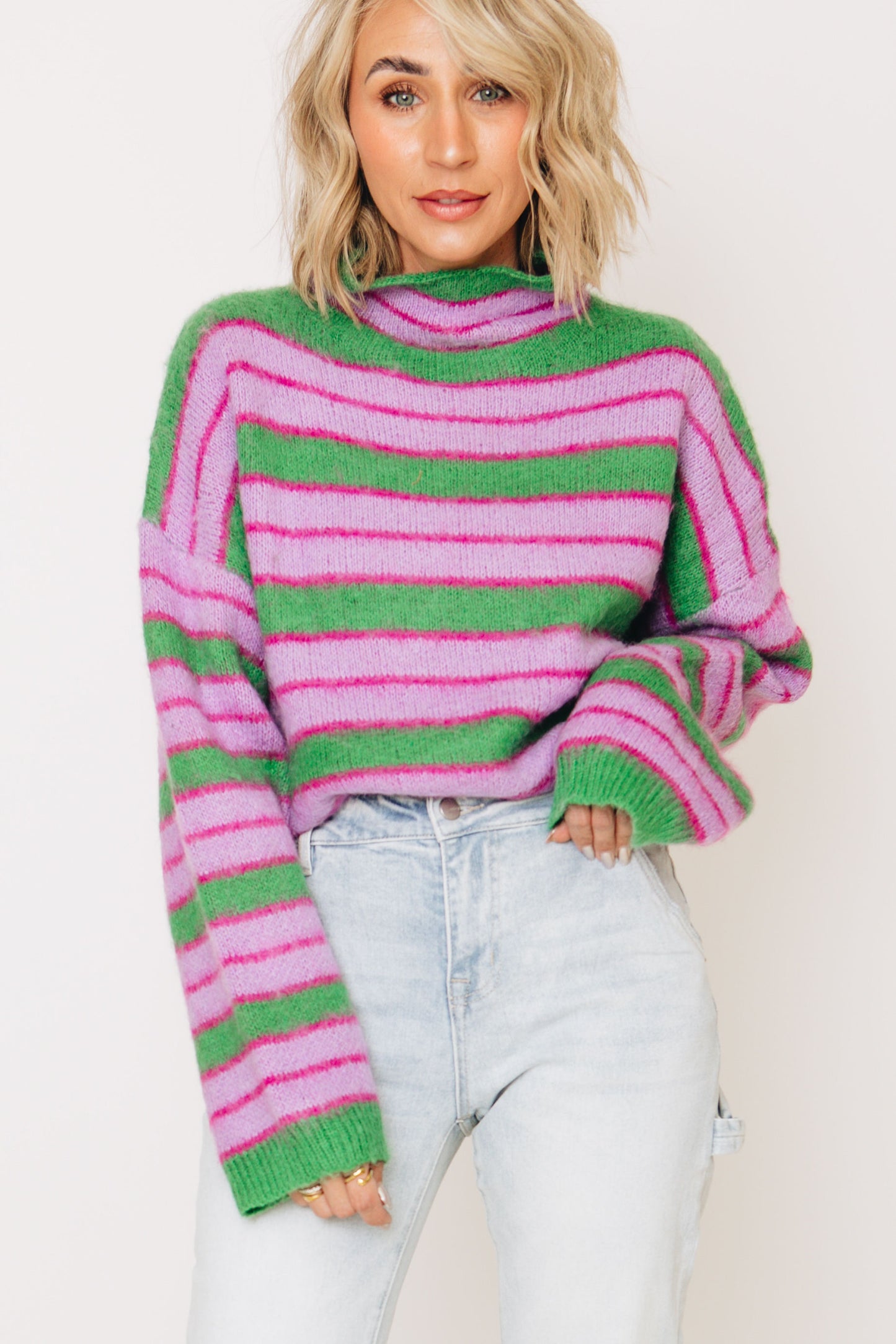 Lavender Fields Striped Turtleneck Sweater (S-L)