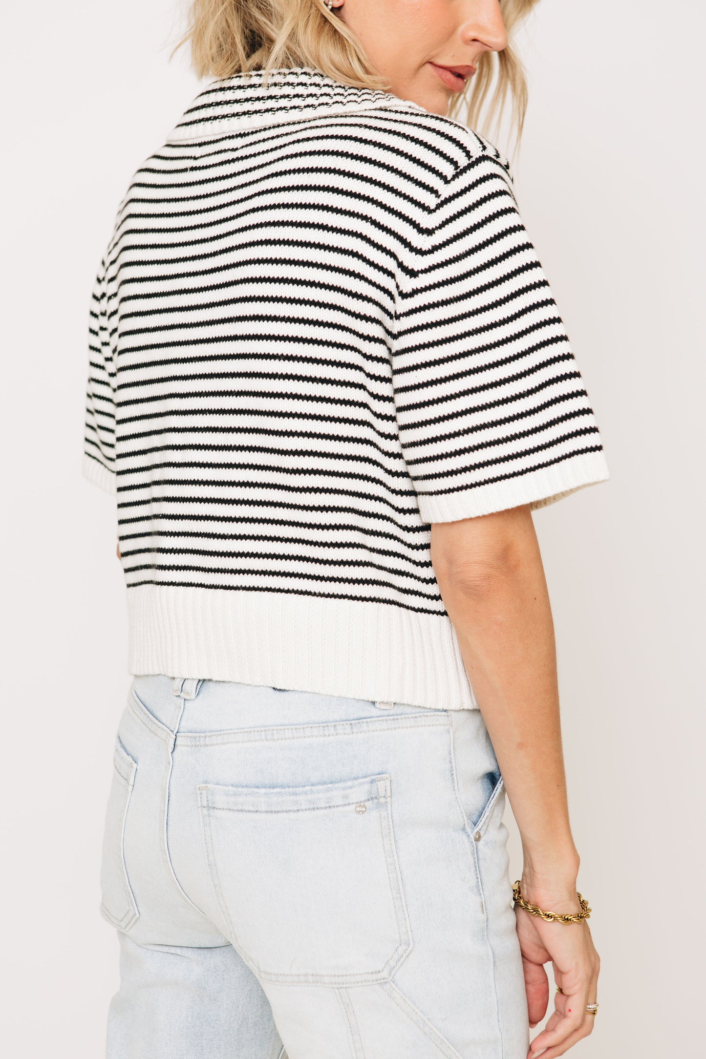 Harmony Stripe Knit Top With Front Pocket Detail (S-L)
