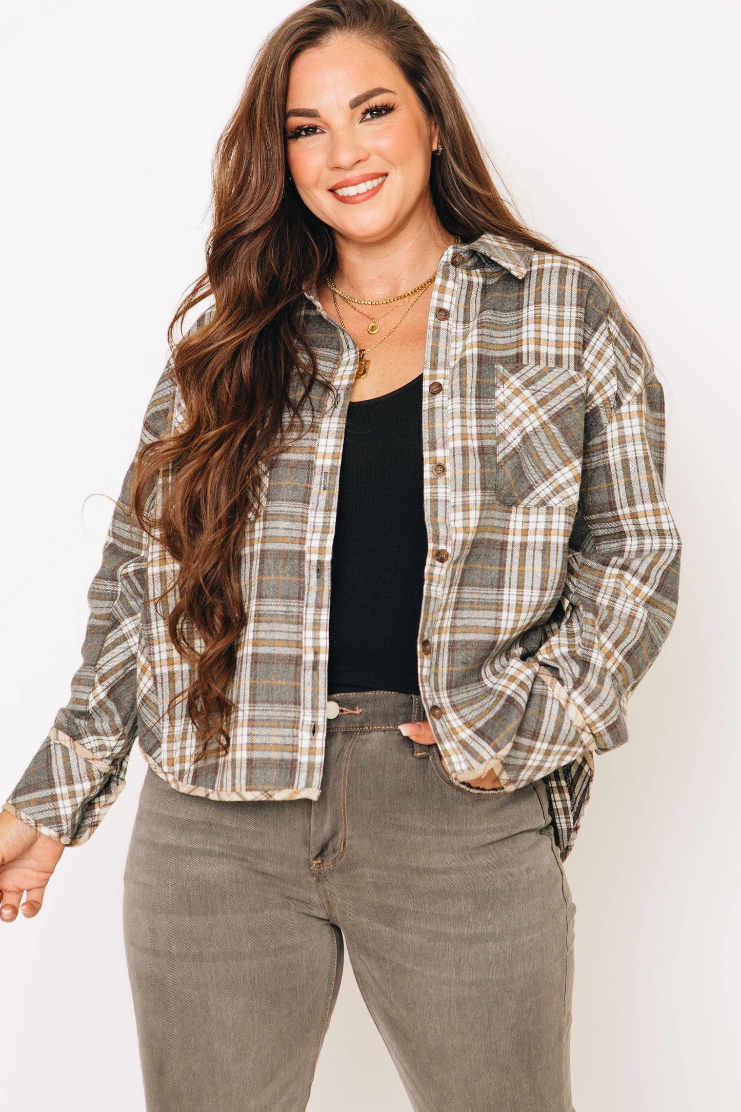 Amber Plaid Oversized Button Up Shirt (S-L)