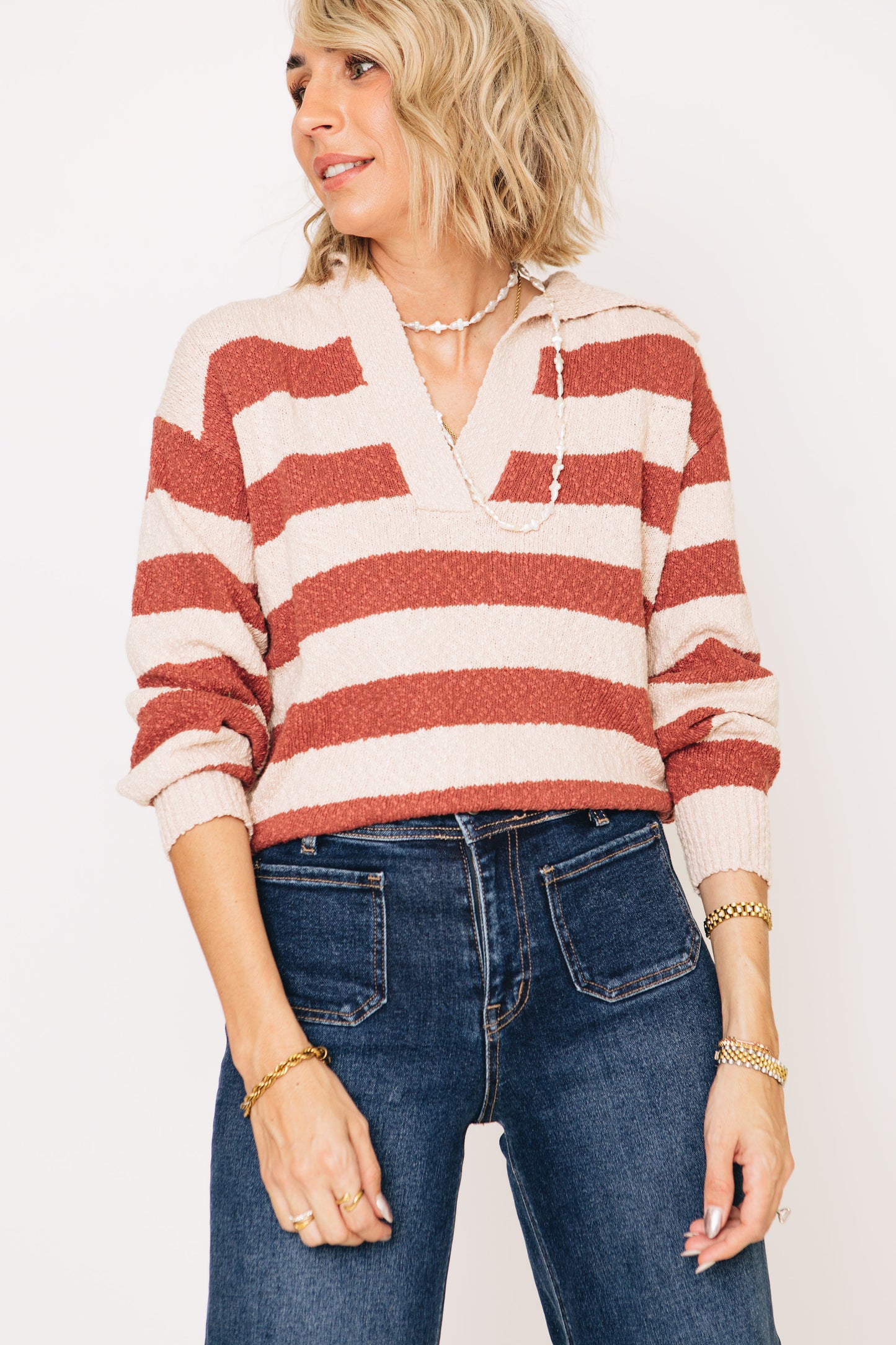 Terra Wide Striped Popcorn Sweater (S-3XL)