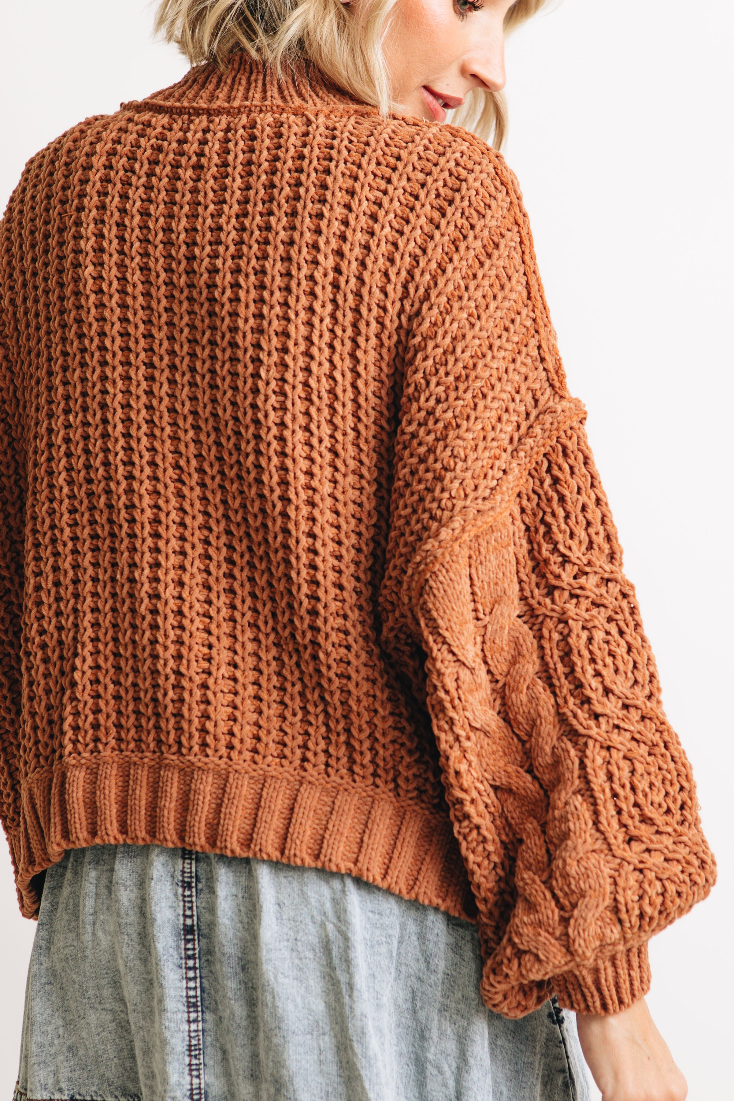 Cable Knit Balloon Sleeve Sweater (S-L)