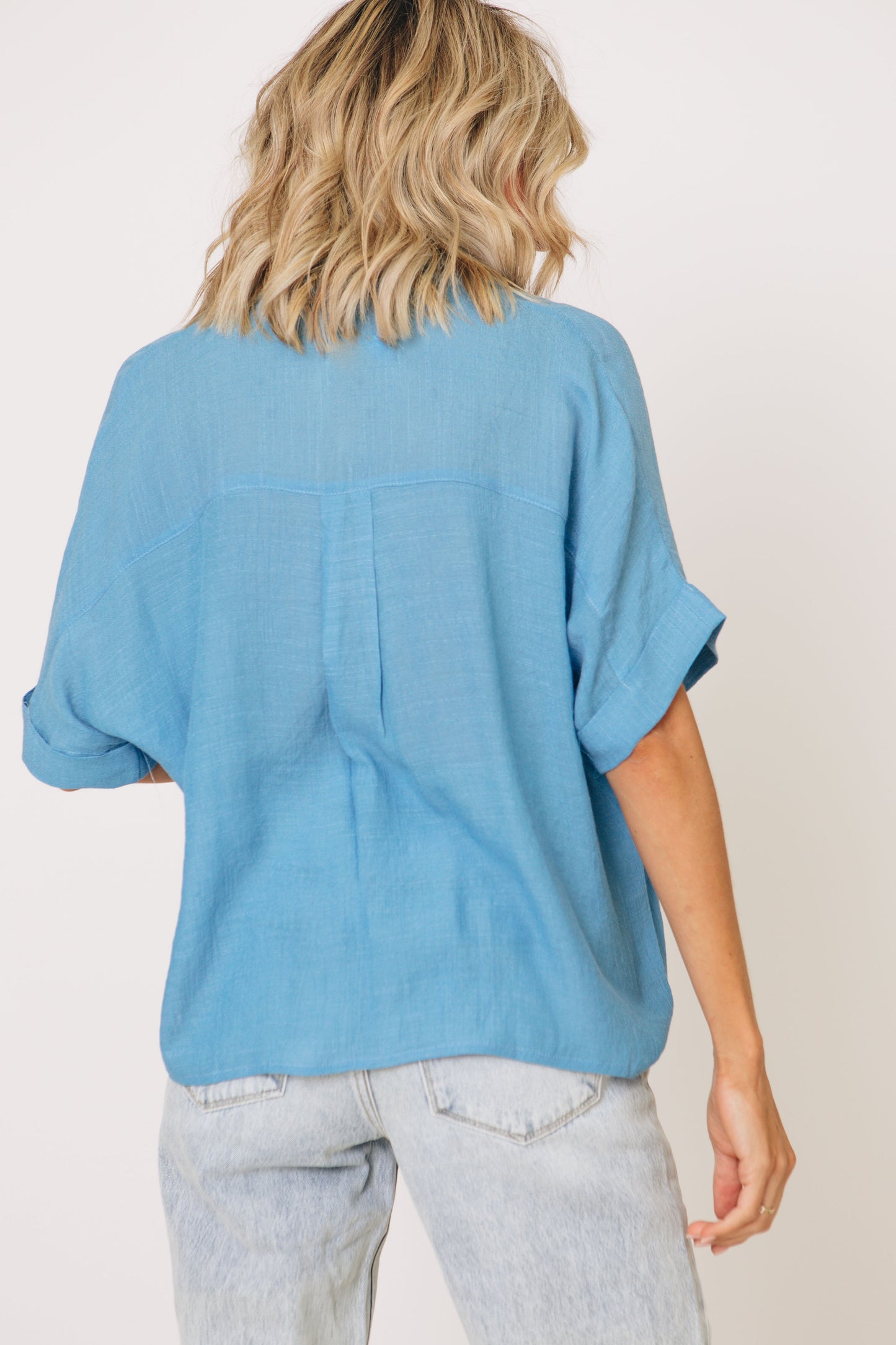 Button Down Short Sleeve Boxy Top (S-L)