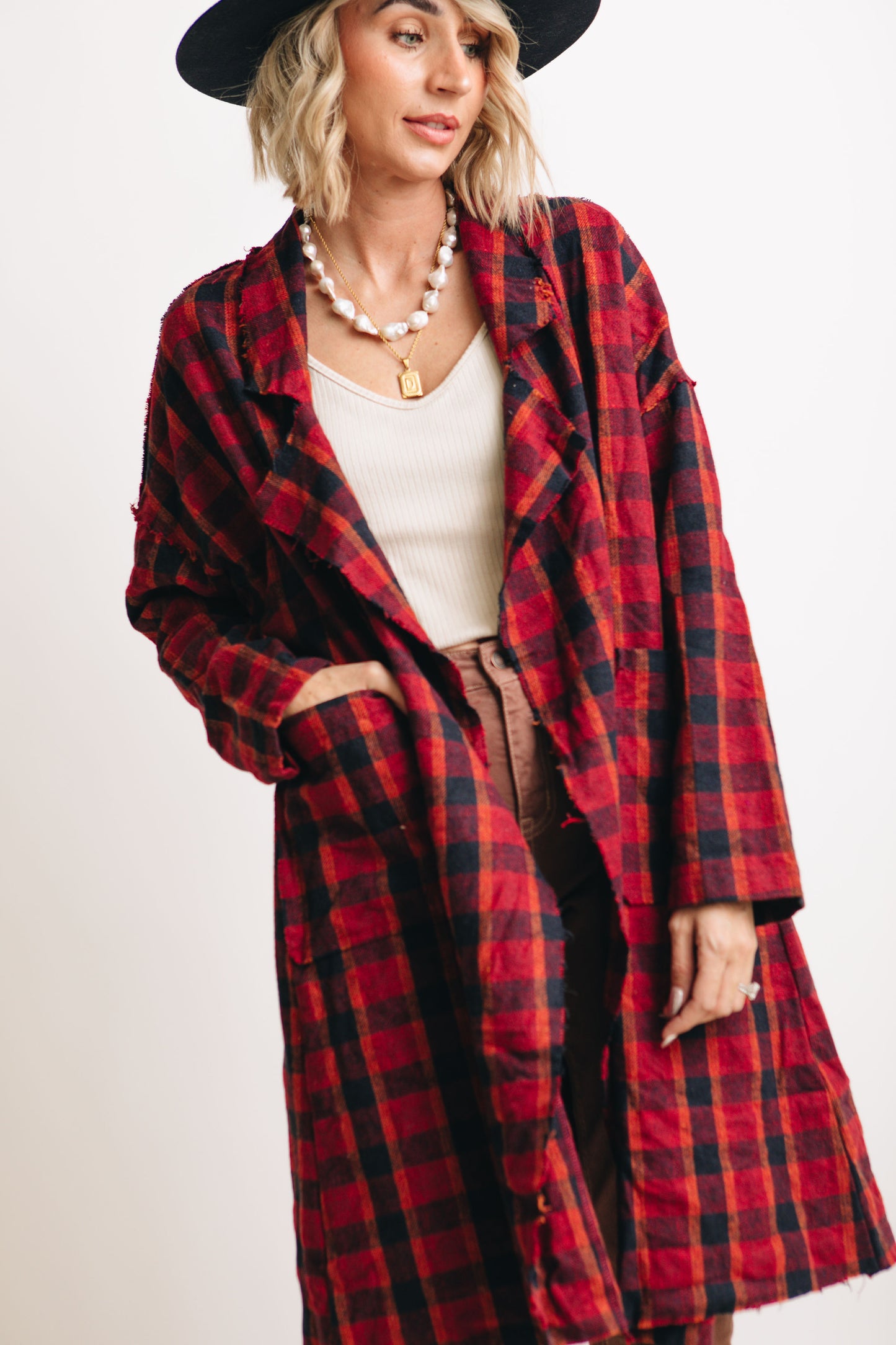 French Flair Plaid Duster Coat (S-L)