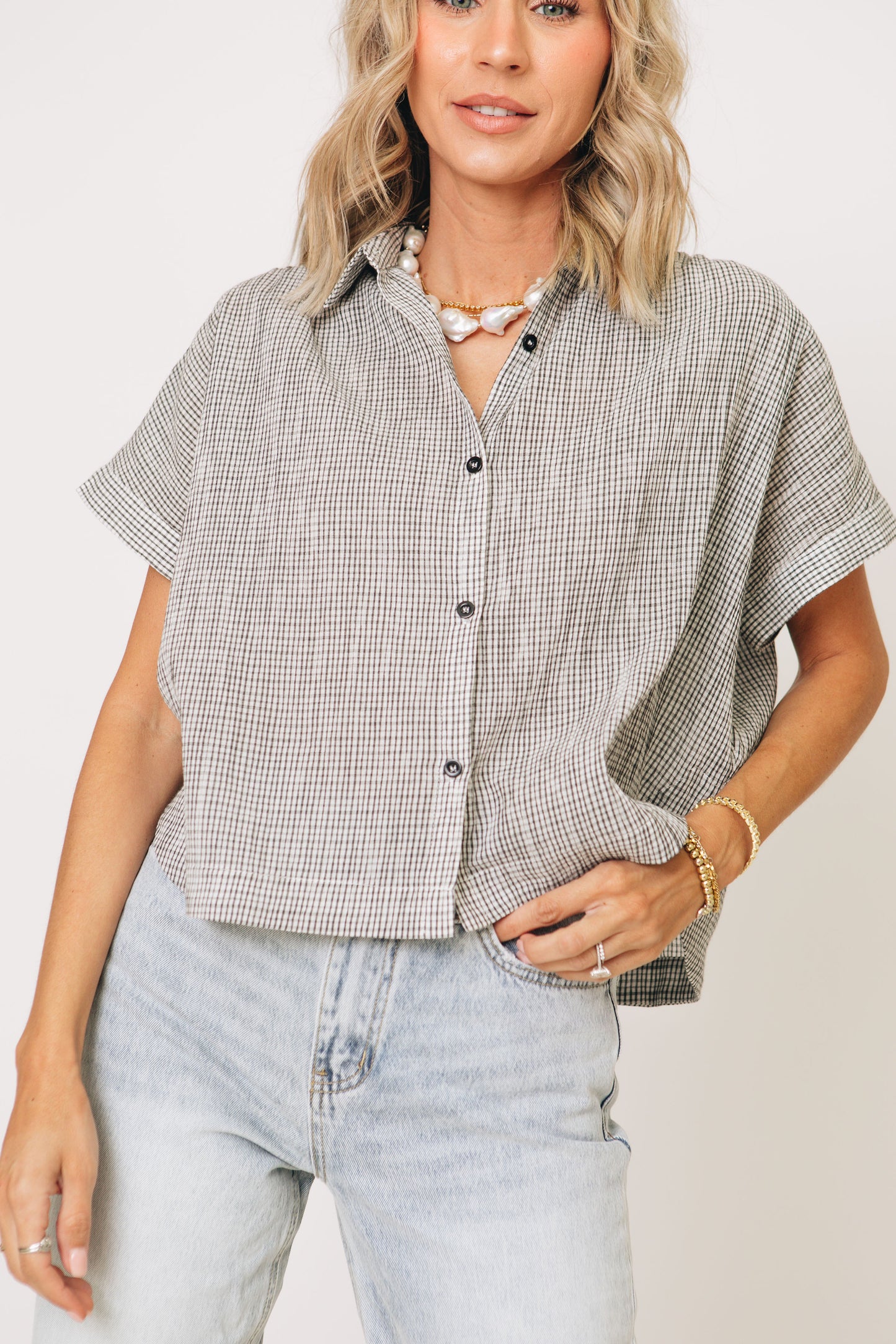 Button Down Short Sleeve Top (S-L)