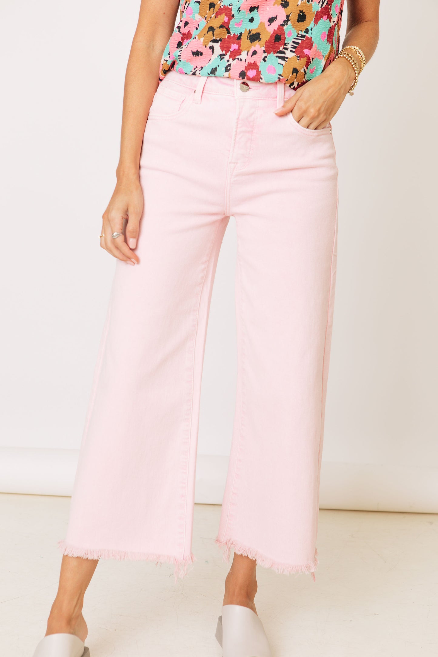 Risen - Pretty in Pink Crop Wide Leg Jeans  (0-3XL)
