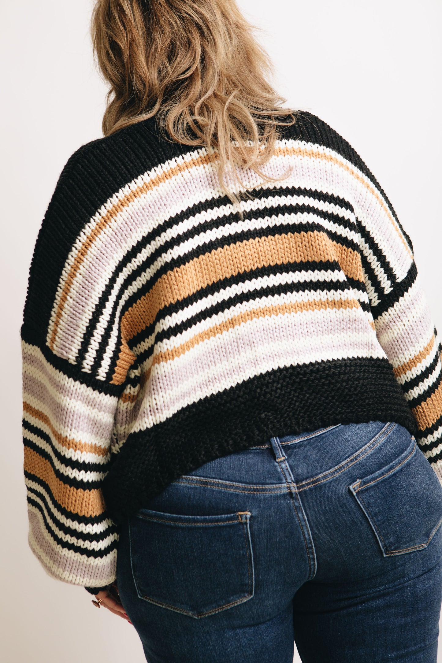 Multi Striped Chunky Knit Sweater Cardigan (S-3XL)