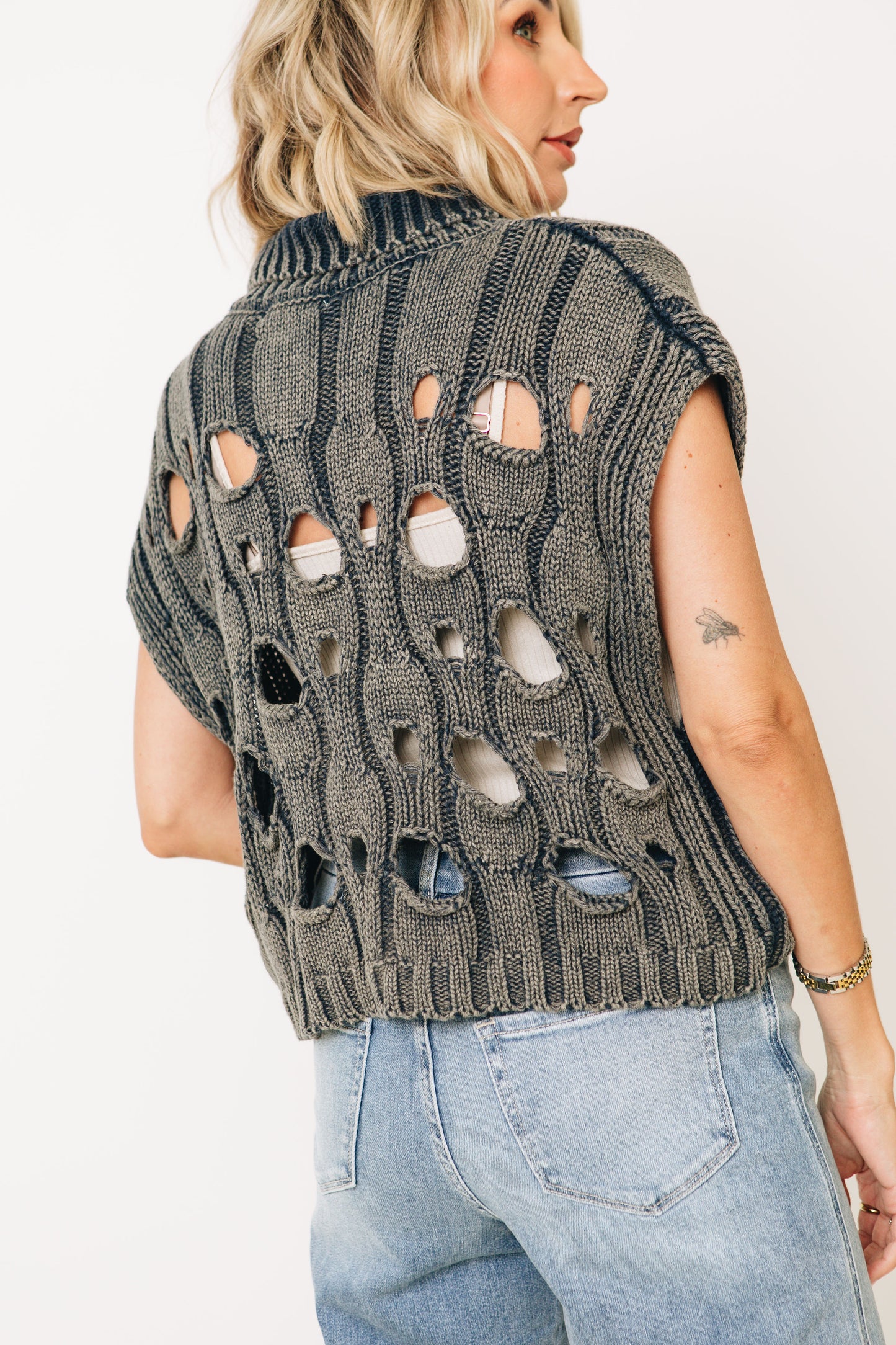 RESTOCK EXPECTED 10/2 - Distressed Mineral Washed Sweater Vest (S-XL)