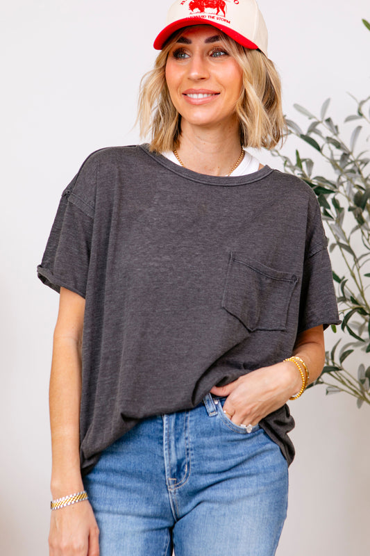RESTOCKED - Mineral Washed Round Neck Short Sleeve Top (S-3XL)