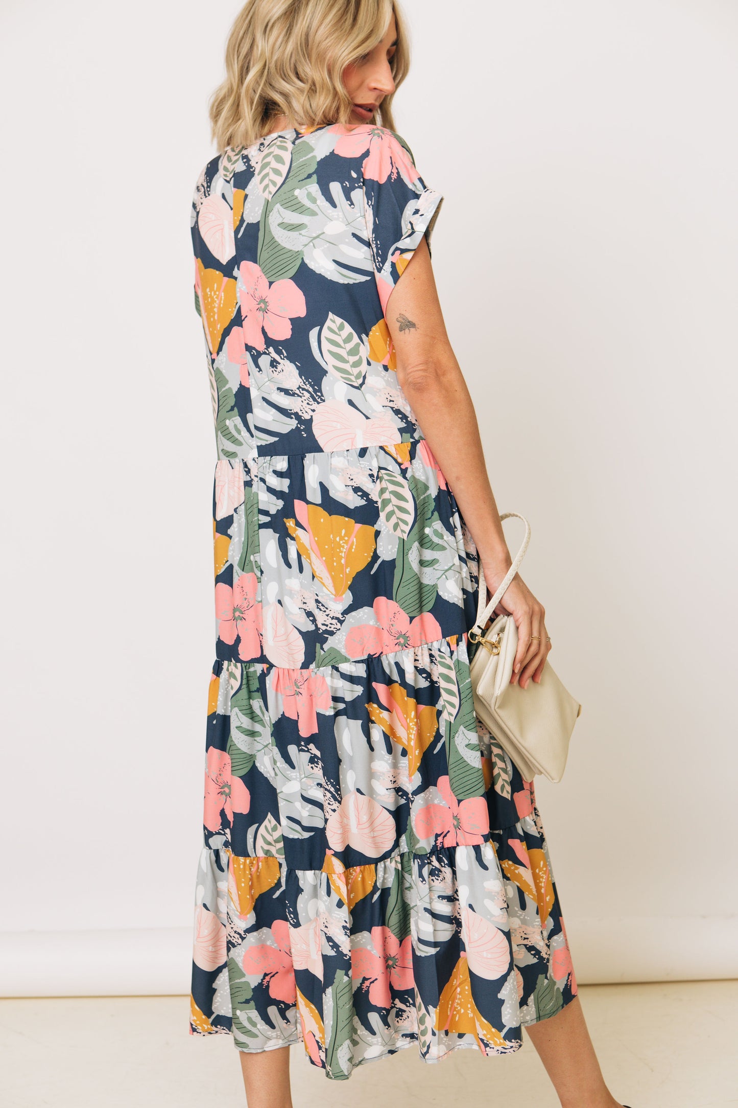 V-Neck Floral Print Midi Dress (S-3XL)