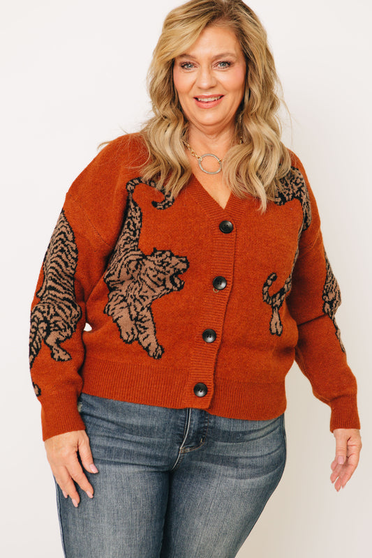 Prelaunch 9.27.23 Tiger Pattern V-Neck Sweater Cardigan (S-XL)