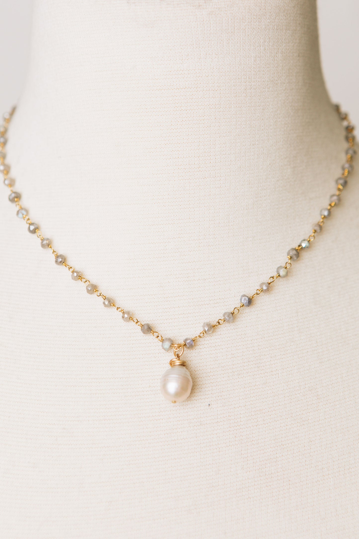 Grace – Semi-Precious Stone Necklace with Pearl Drop