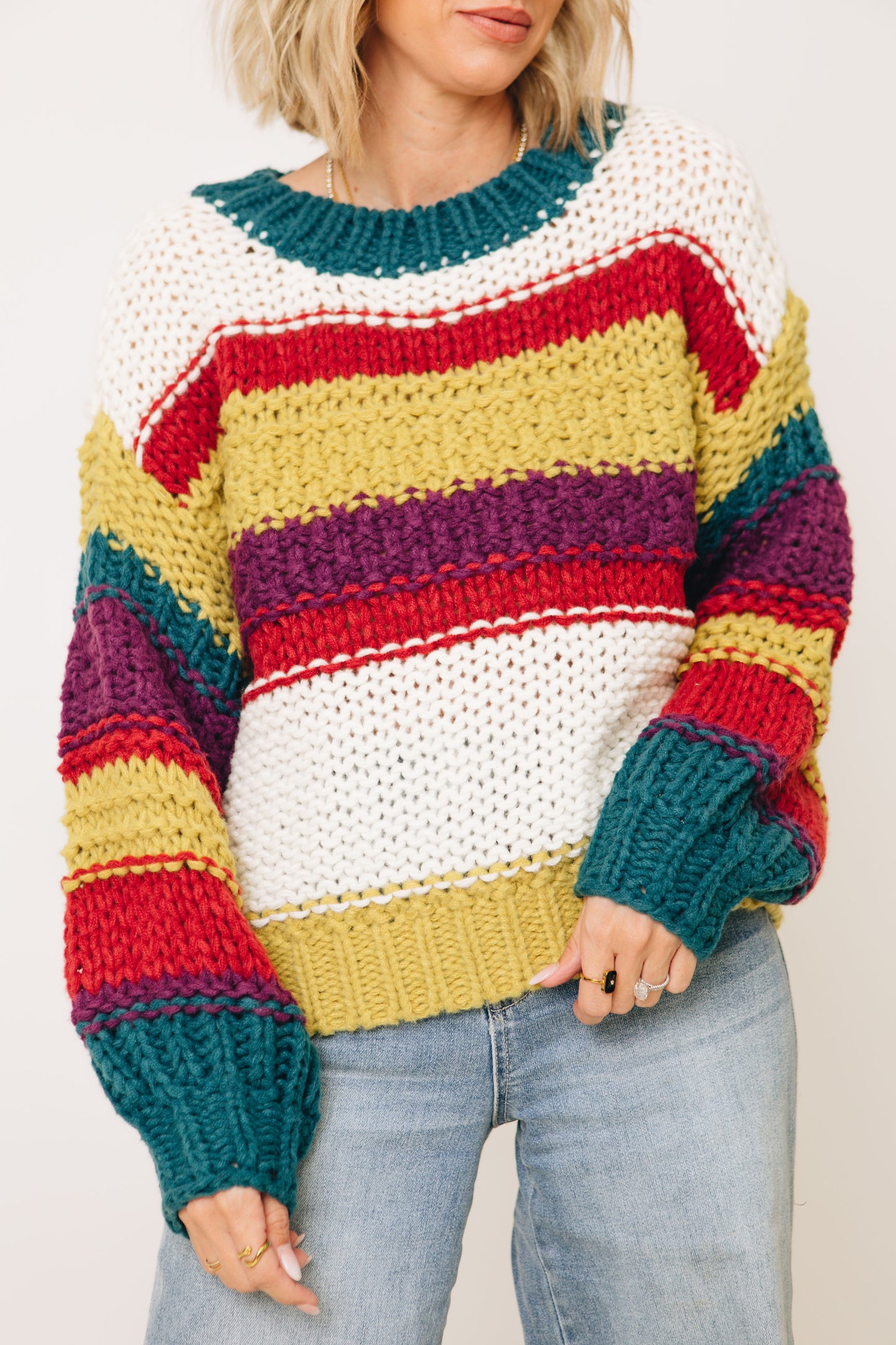 Ski Lodge Striped Hand Knit Sweater (S-L)