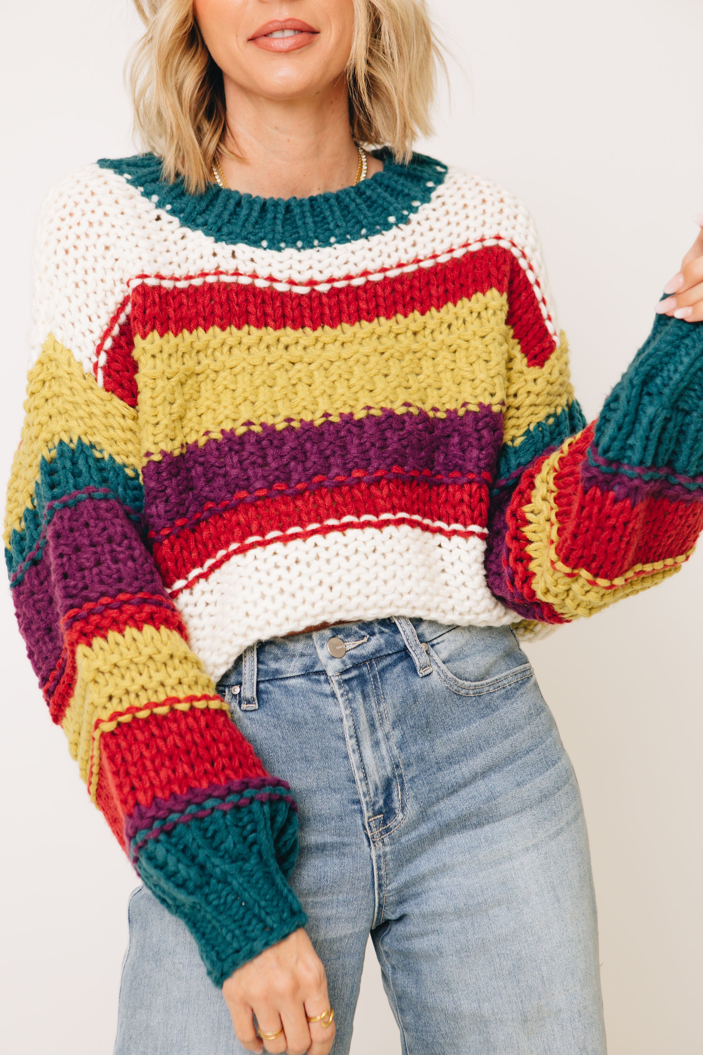 Ski Lodge Striped Hand Knit Sweater (S-L)