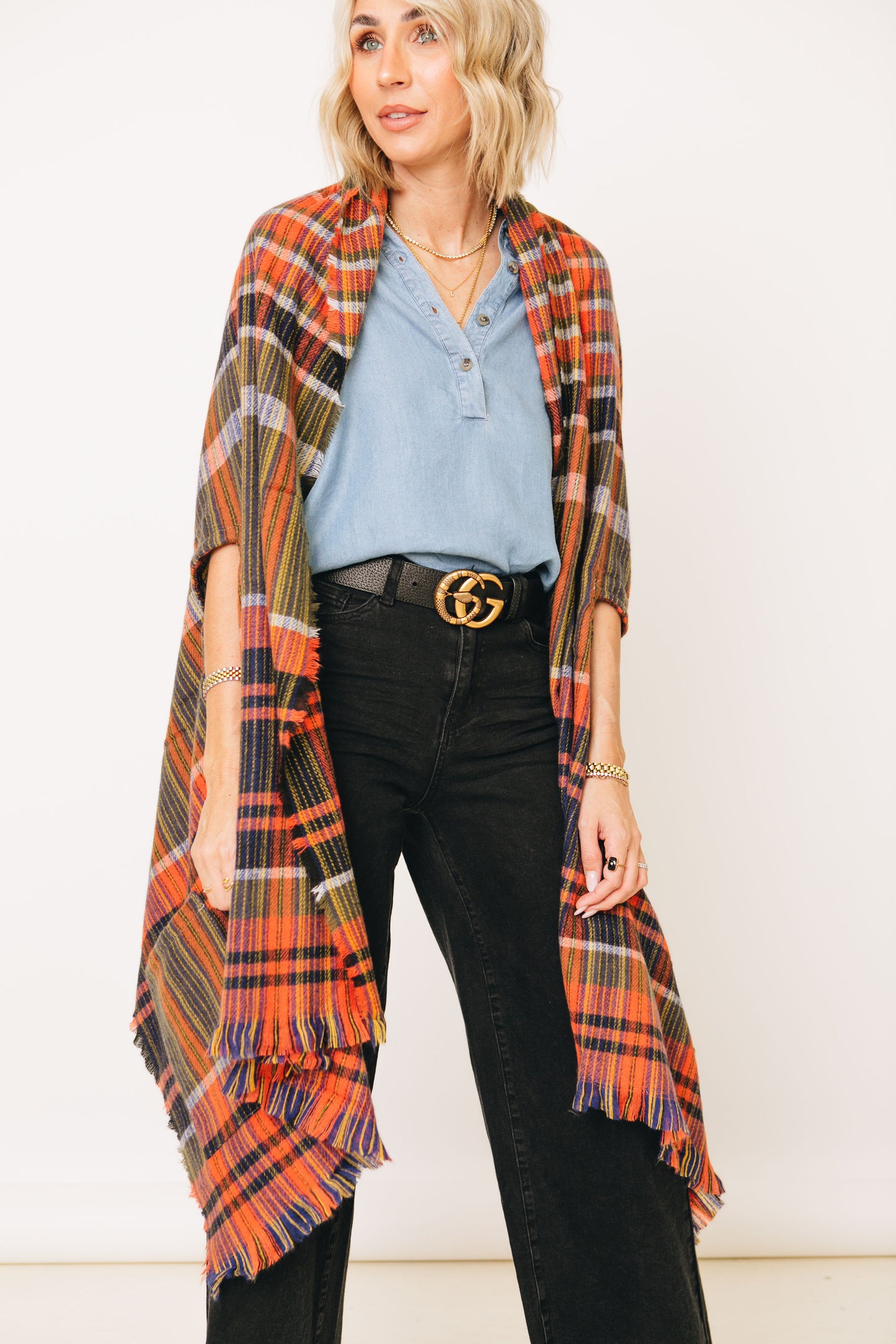 Wrapped In Plaid - Plaid Fringed Ruana (S-3XL)