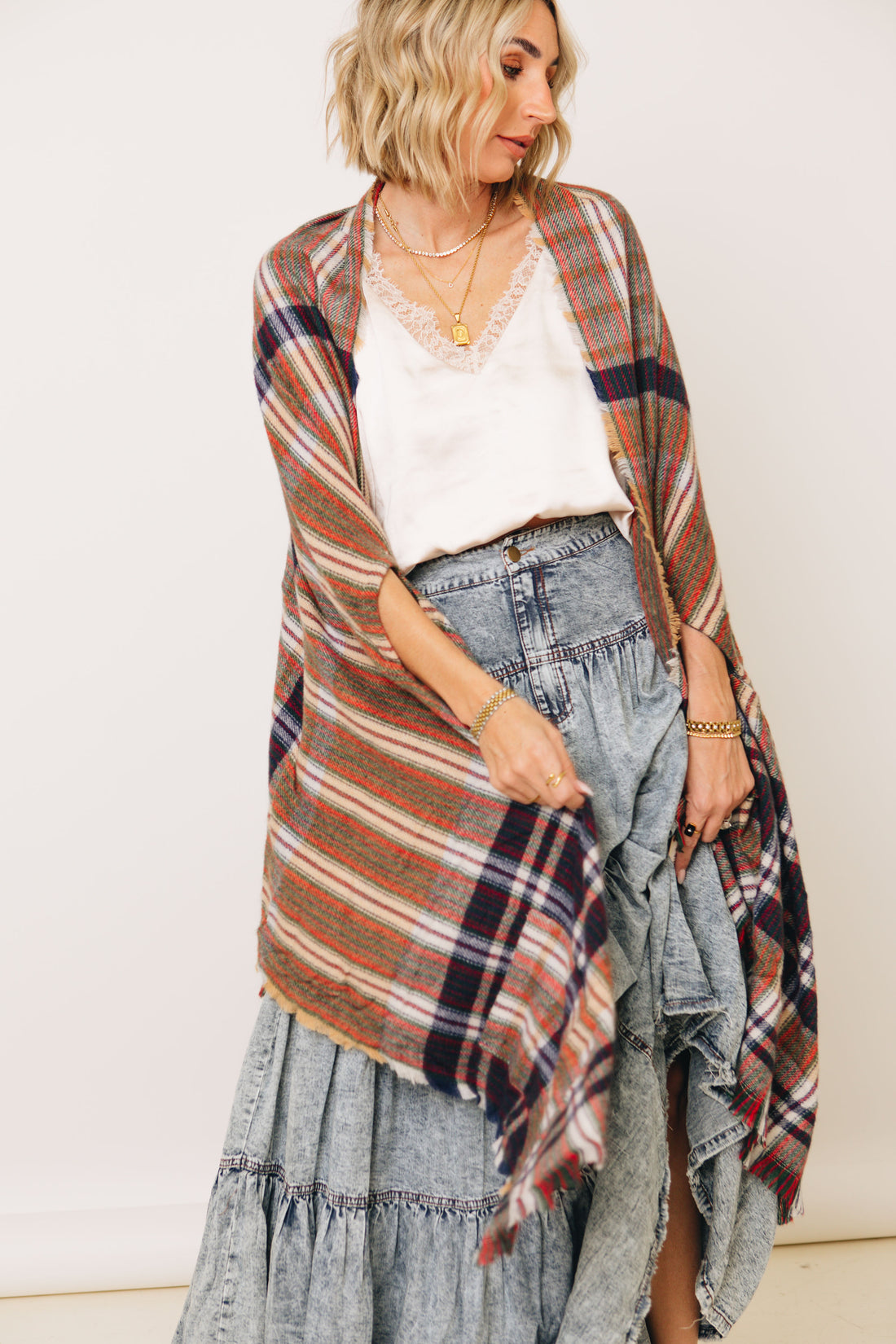 Wrapped In Plaid - Plaid Fringed Ruana (S-3XL)
