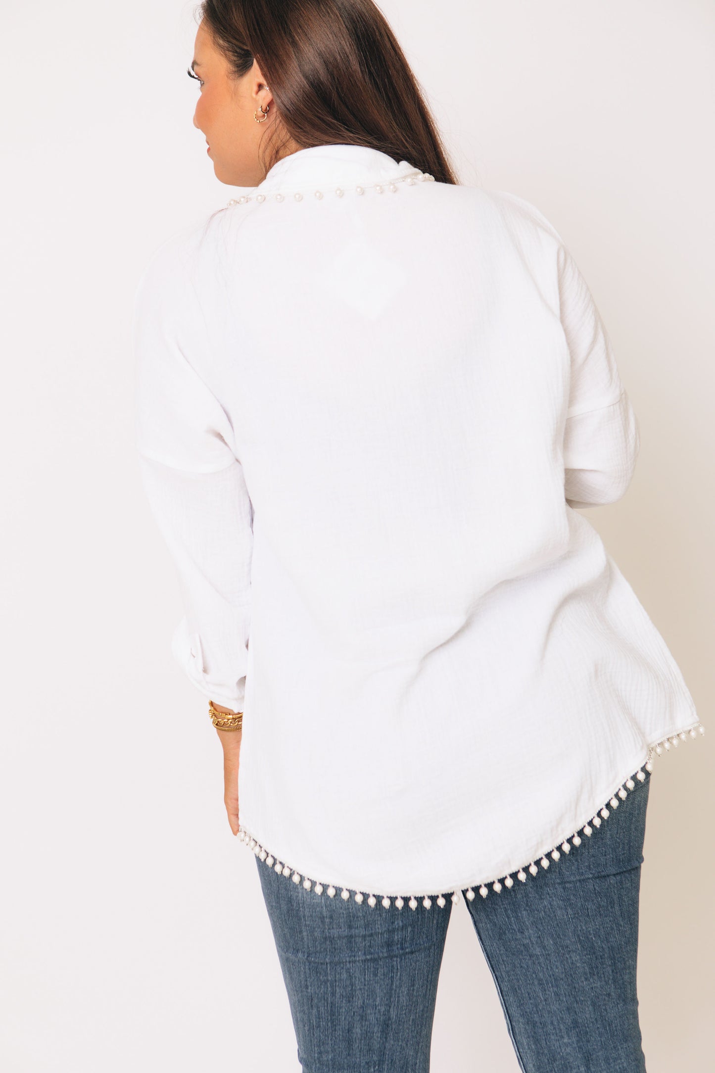 Pearl Embellishment With Hidden Button Up (S-3XL)