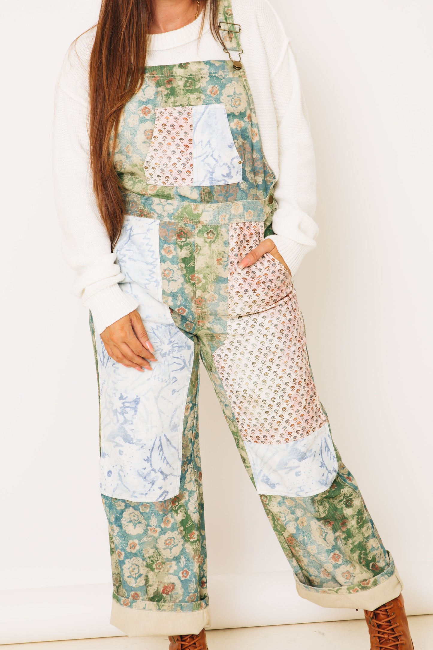 Palette Poetry - Mixed Floral Print Twill Overalls (S-L)