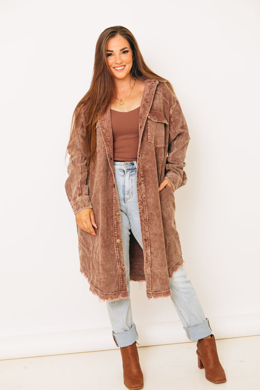 Mineral Washed Corduroy Maxi Coat (S-L)