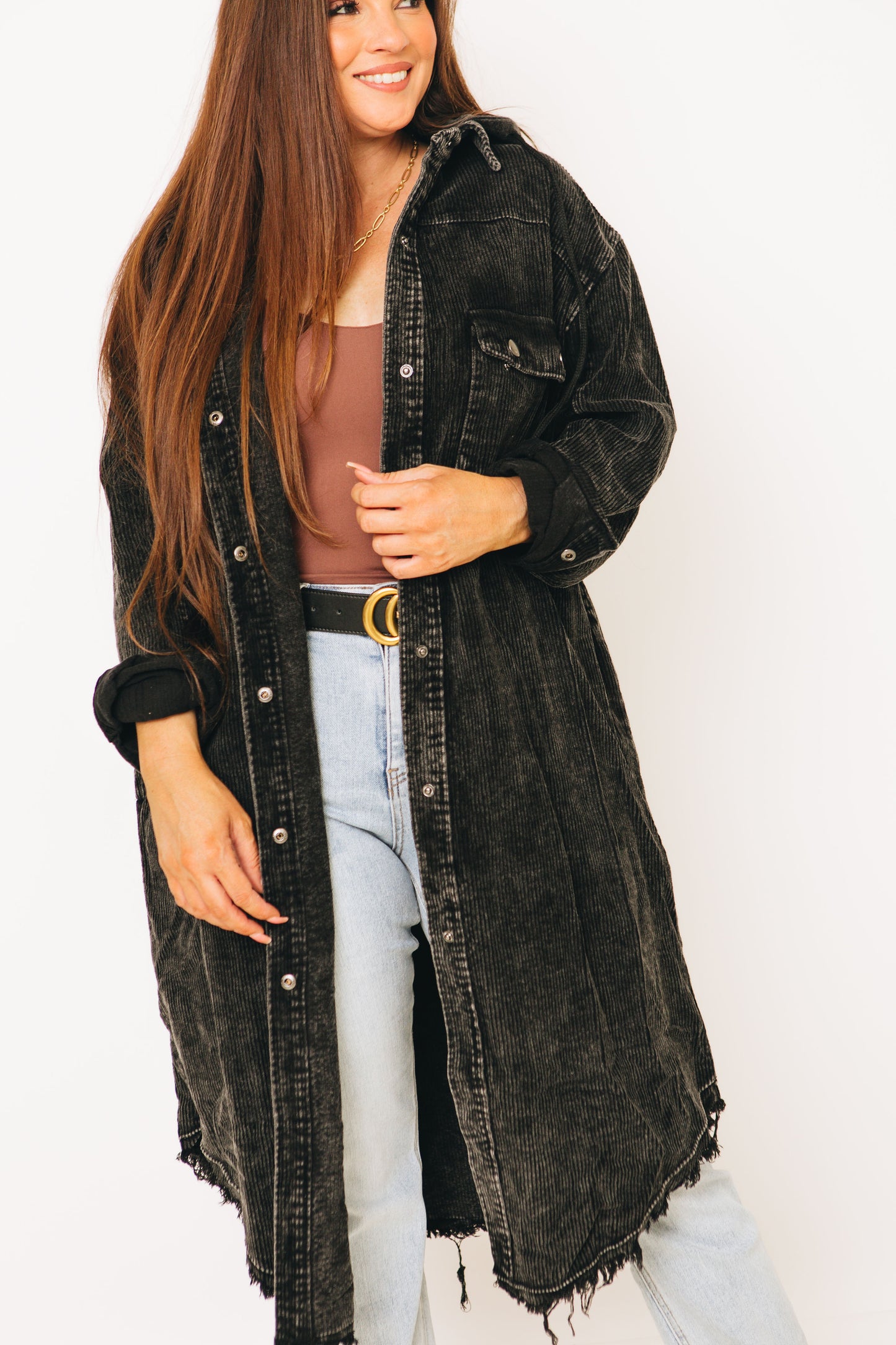 Mineral Washed Corduroy Maxi Coat (S-L)