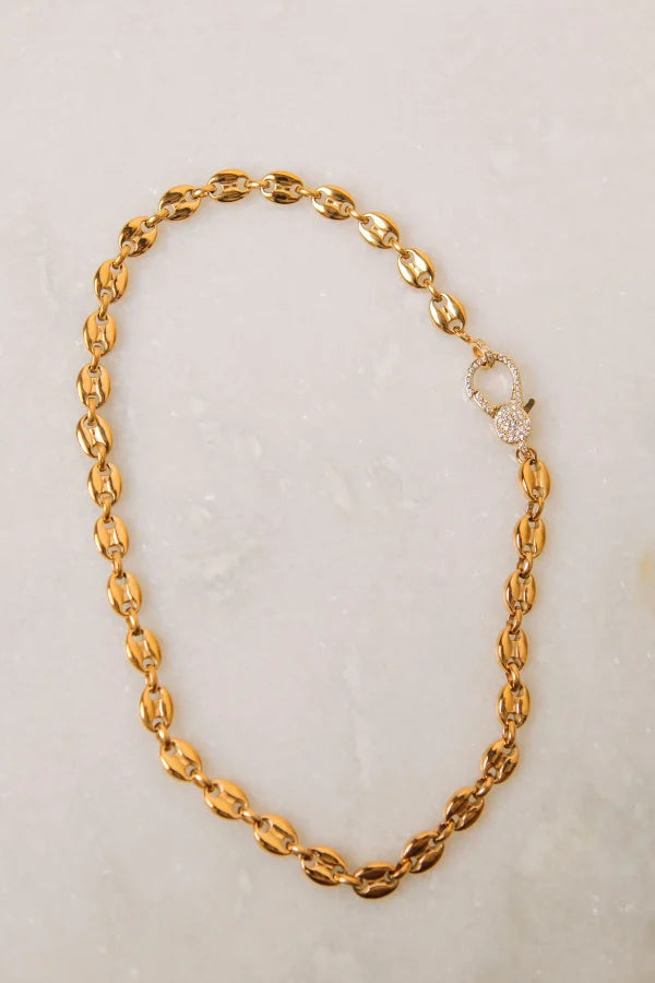 Oak & Ivy - Waterproof Coffee Bean Chain With Pave Clasp