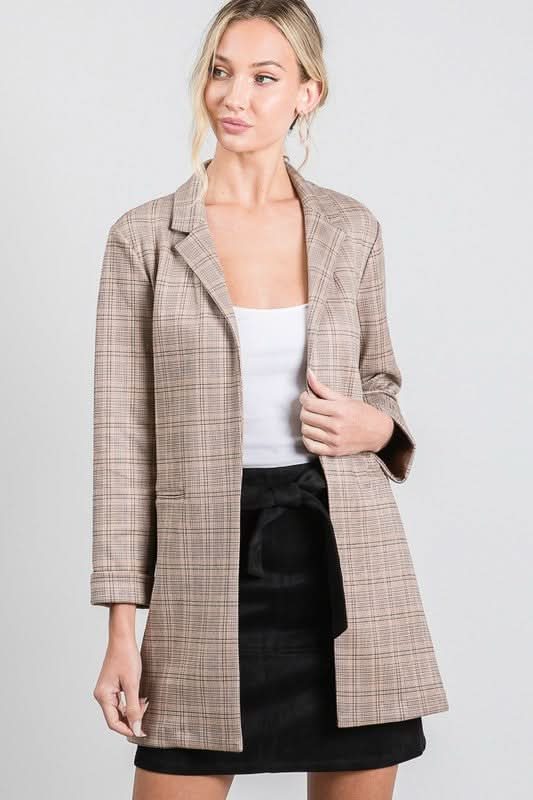 Plaid Suede Oversized Long Blazer Jacket (S-L)