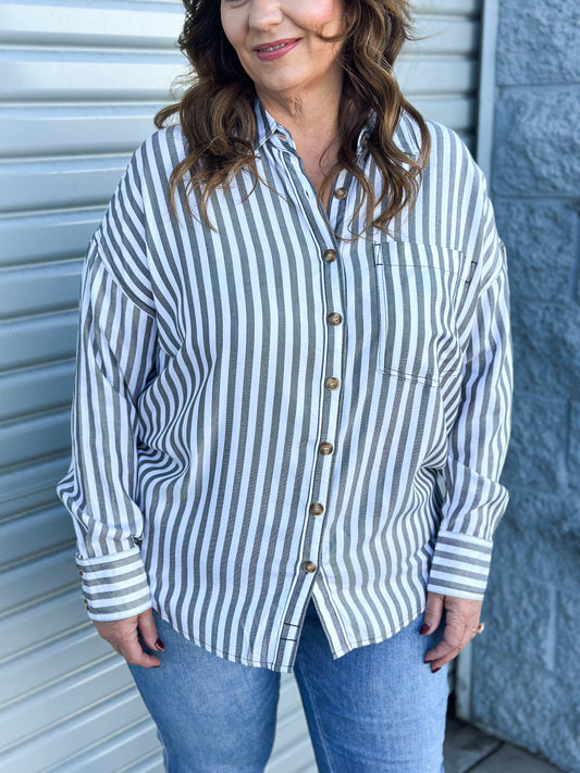 Jay Stripe Button Down Shirt (S-3XL)