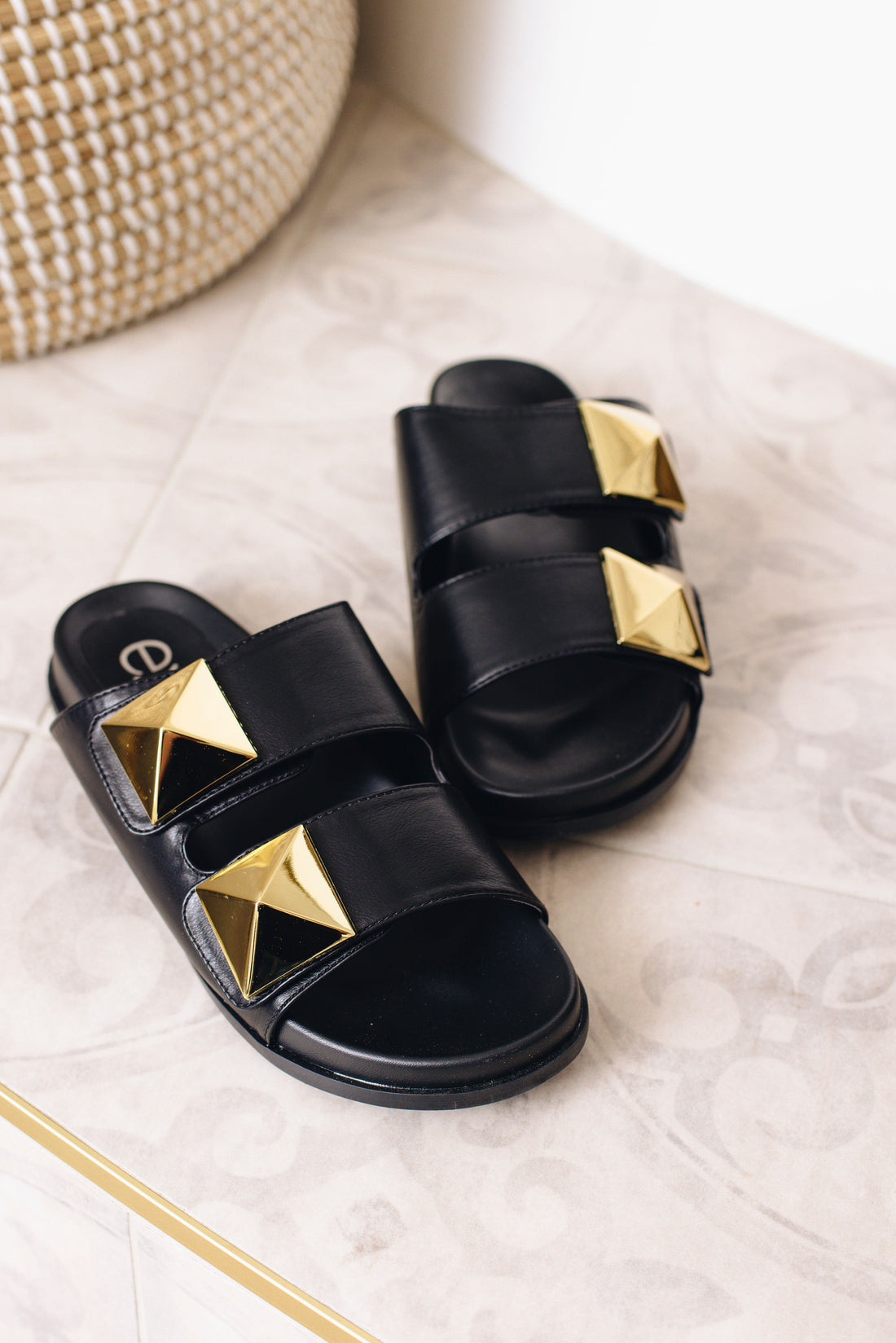 Exe - Double Strap Sandal With Gold Detail