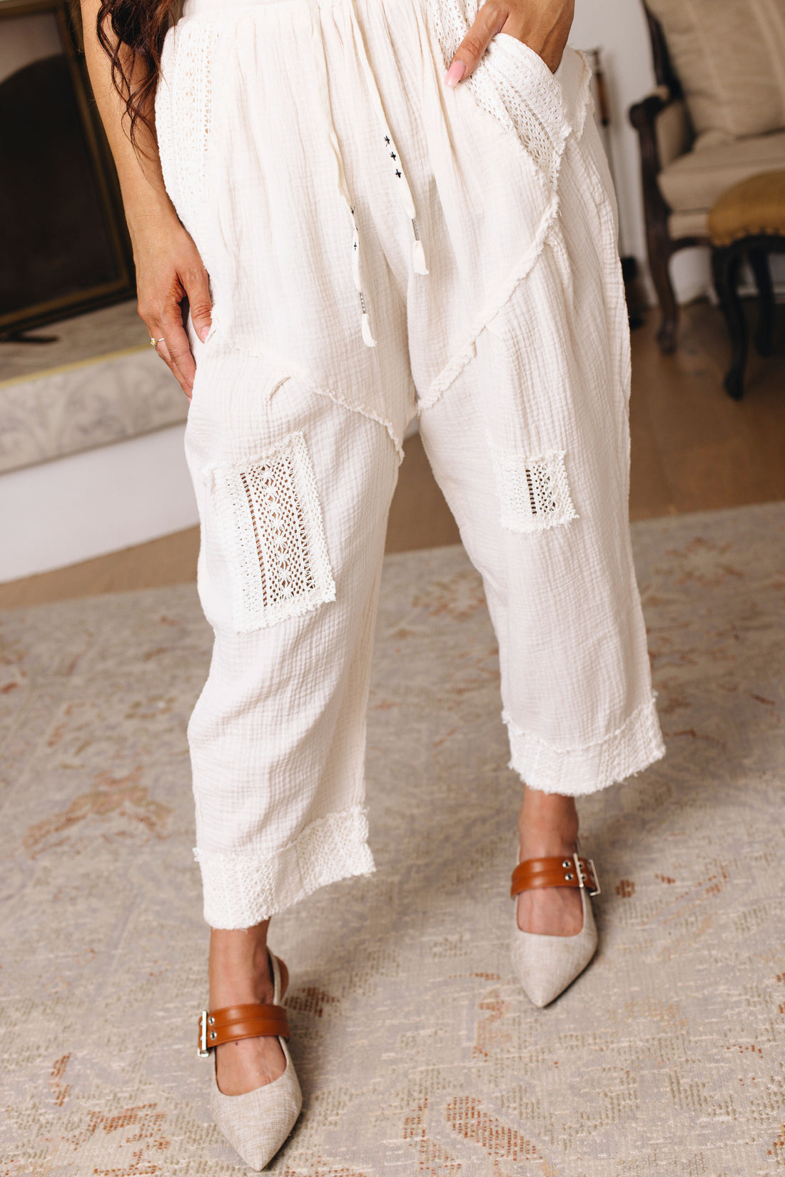 Pol - Lace Trim Harem Pants  (S-L)