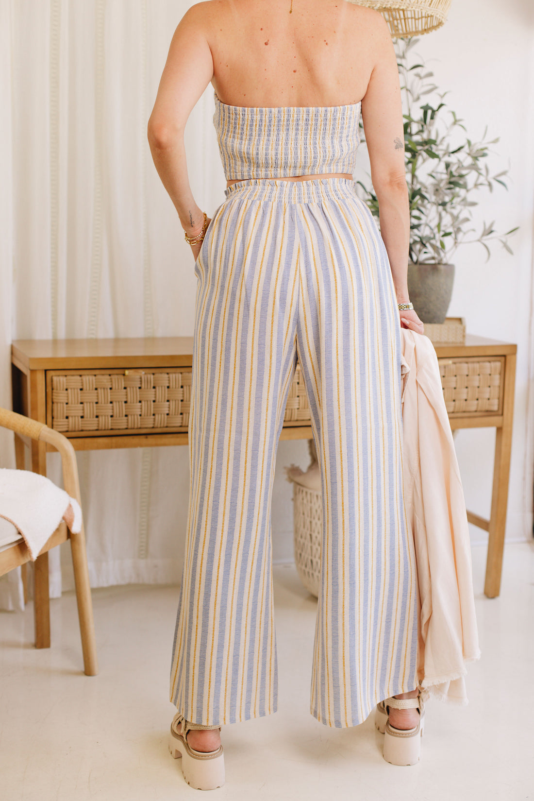 Rayon Striped Smock Bandeau Top and Palazzo Pants (S-L)