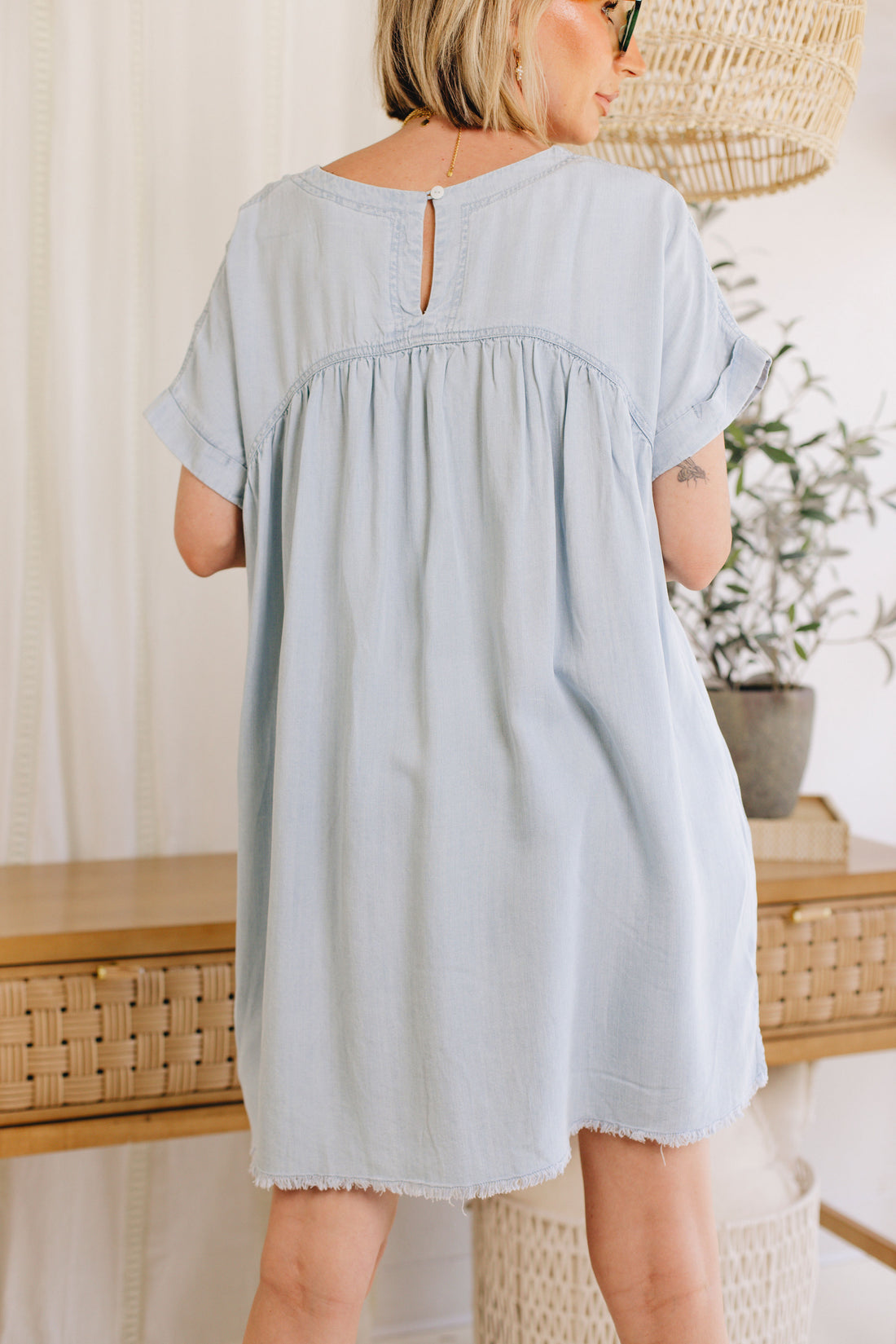 Short Sleeve Denim Shirt Dress (S-L)