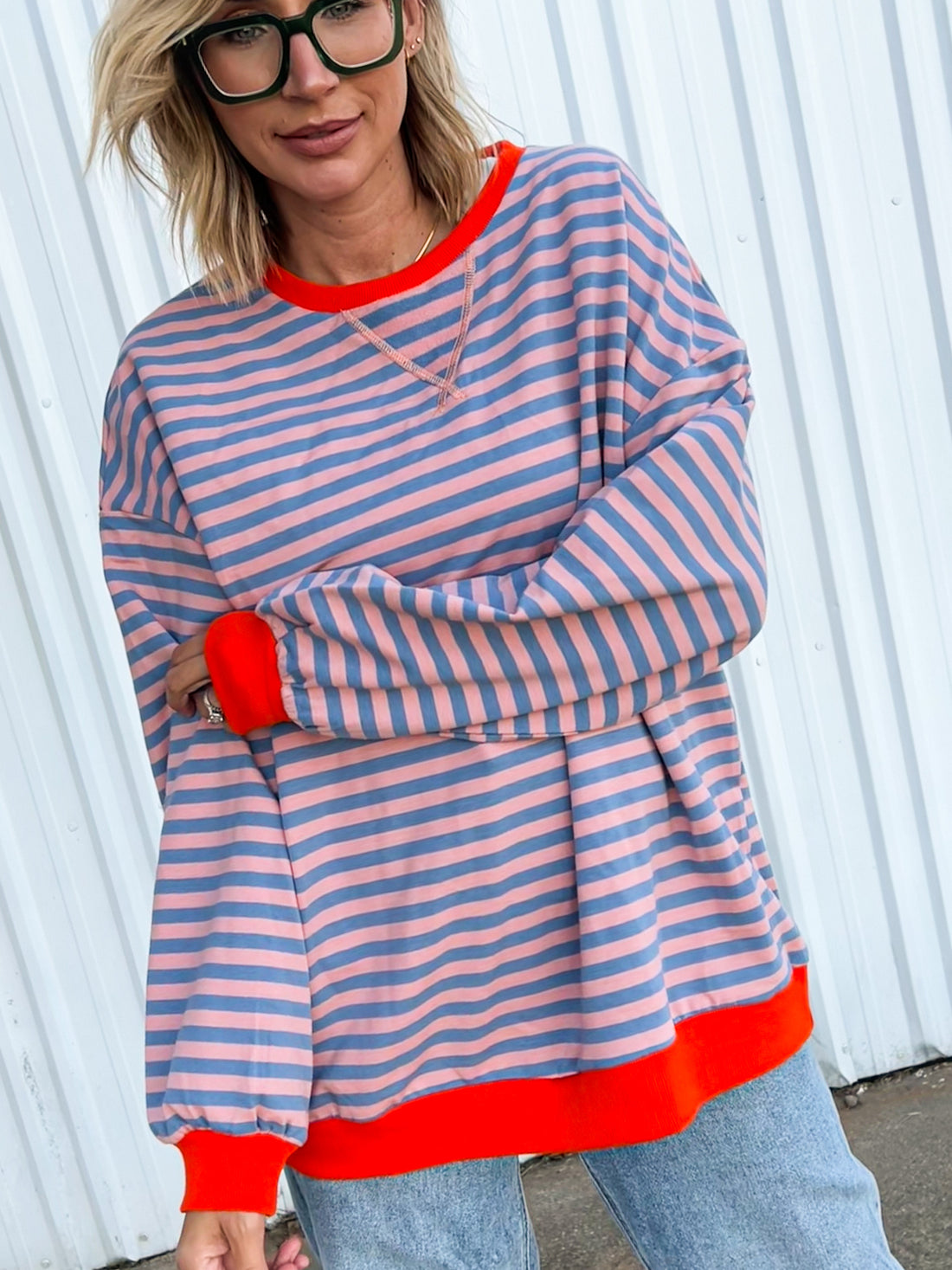 Hot Mama Contrast Striped Long Sleeve Top