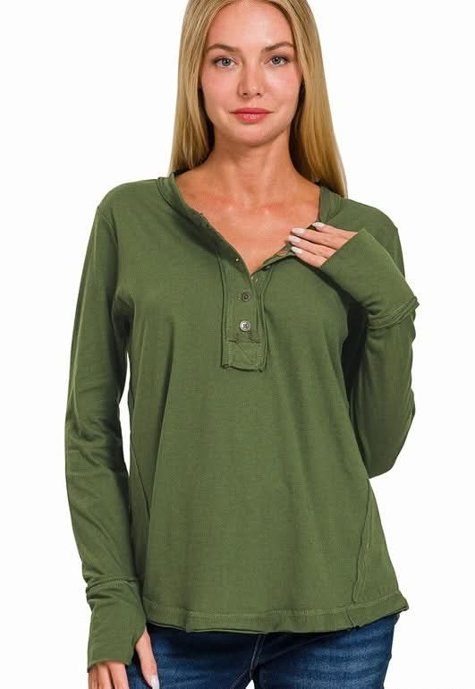 Doorbuster - Thumb Hole Cuff Button Closure Long Sleeve Top (S-L)