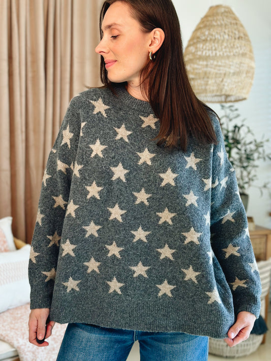 Maeve Crew Neck Star Sweater Top (S-3XL)