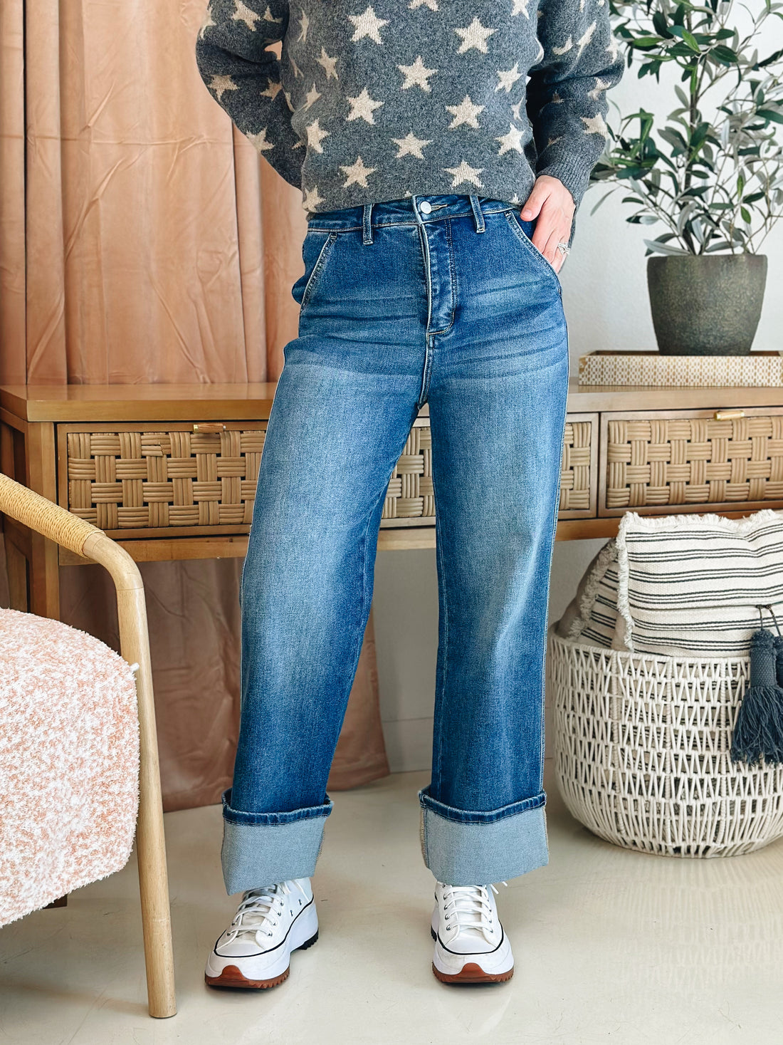 Pre-order for 12/12/24 She's a Lady Cuffed Leg High Rise Jeans with Hidden Button (0-15)