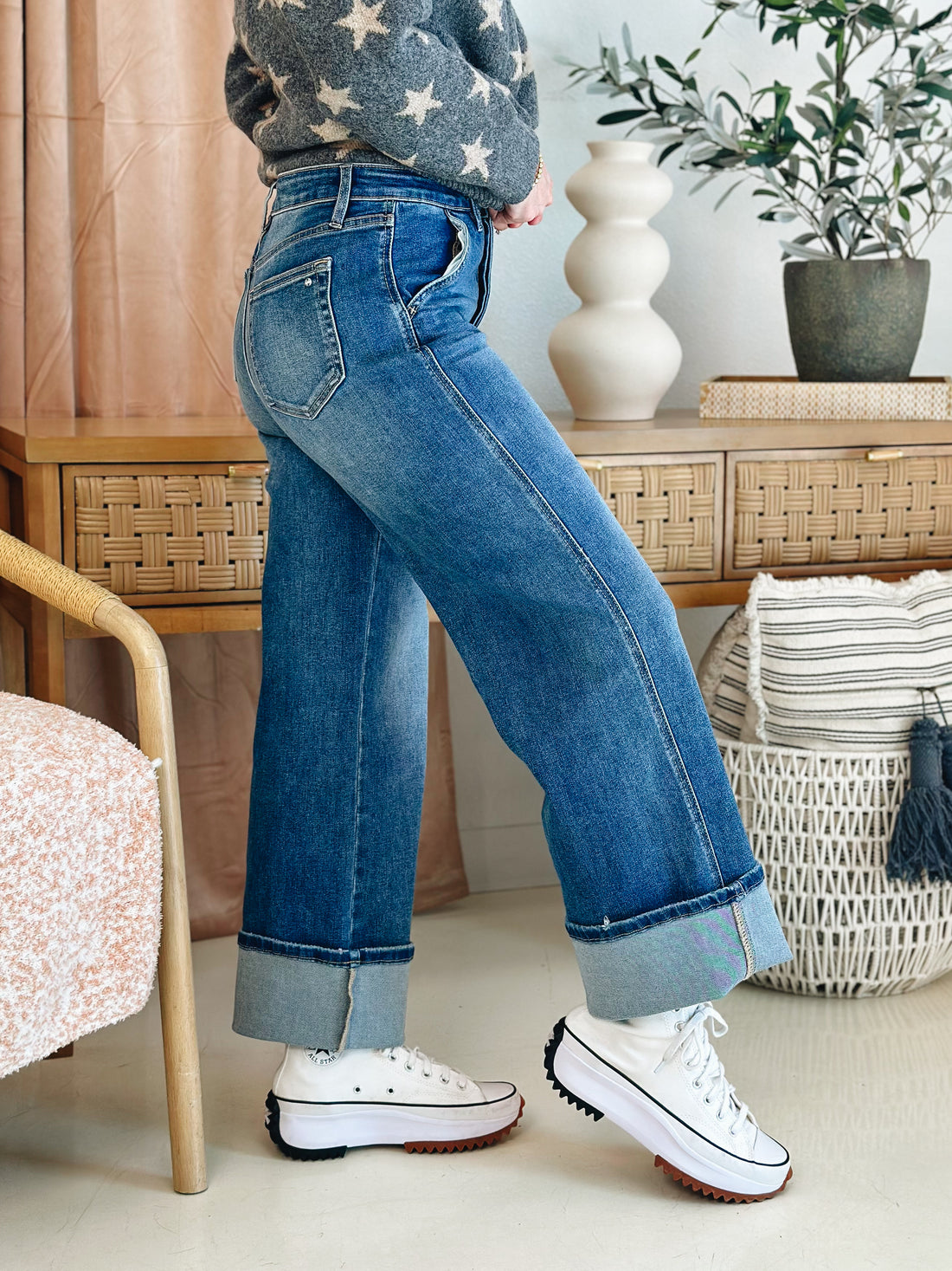 Pre-order for 12/12/24 She's a Lady Cuffed Leg High Rise Jeans with Hidden Button (0-15)