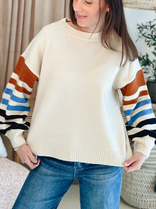 Thea Stripe Sleeve Cozy Sweater (S-3XL)