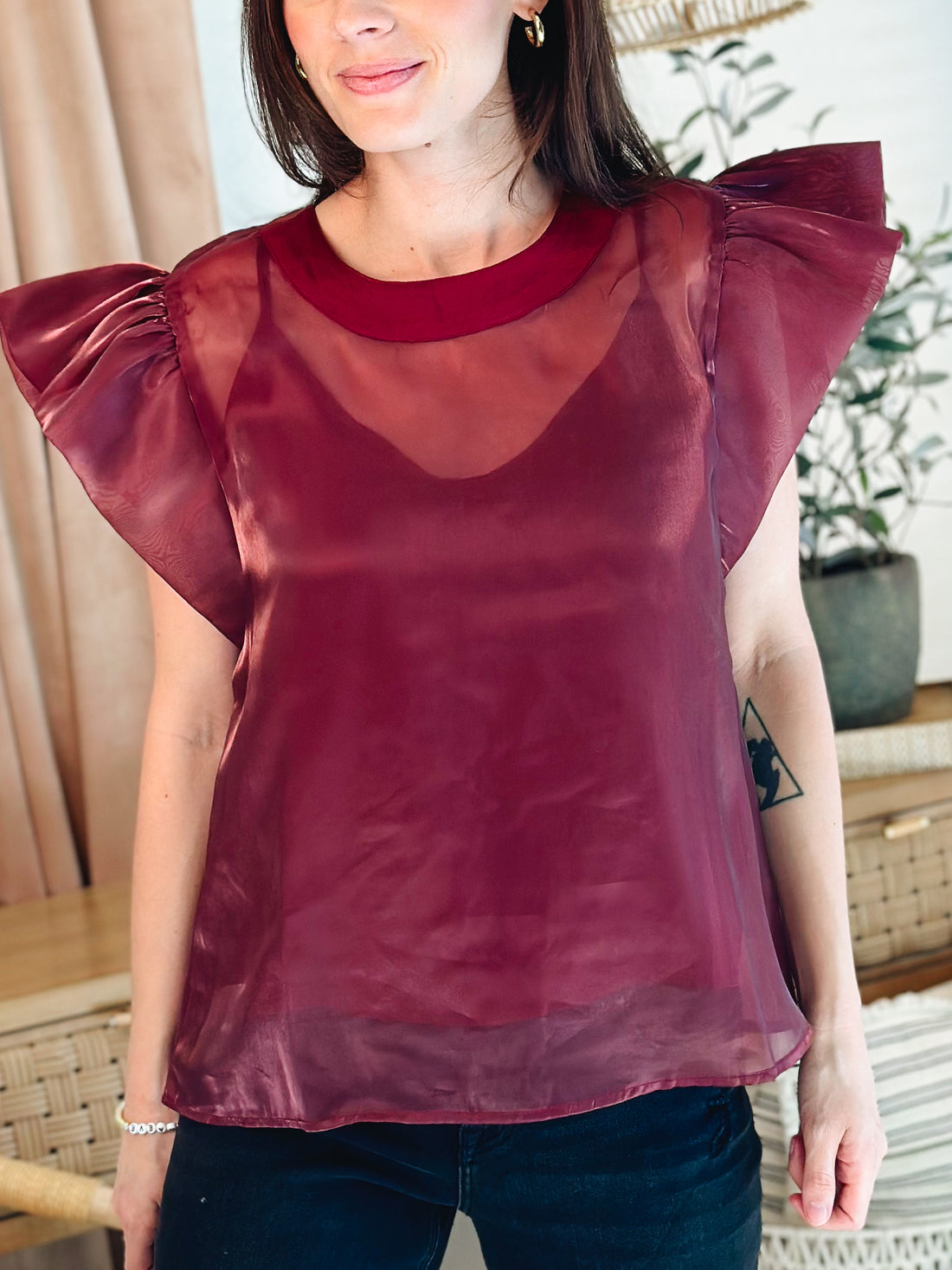 Margo Shiny Frill Short Sleeve Town Blouse (S-XL)