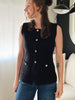 Mable Sweater Knit Floral Rhinestone Button Down Vest (S-L)