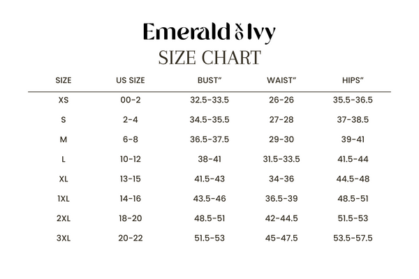 Emerald and Ivy Size Chart