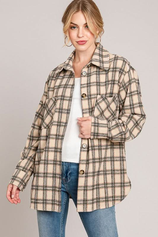 Flannel Plaid Brush Oversized Shacket (S-L)