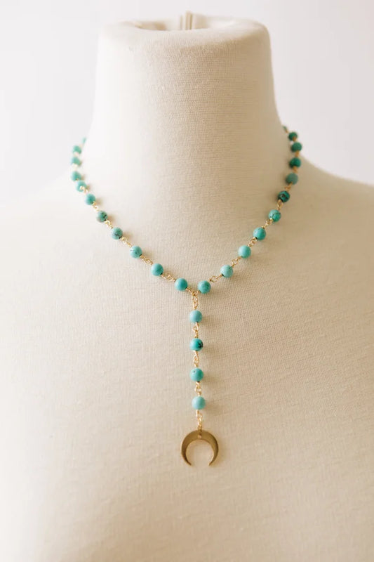 Oak & Ivy - Turquoise Bead Necklace with Crescent Pendant