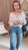 MABLE Off Shoulder Self Tie Strap Button Down Sweater