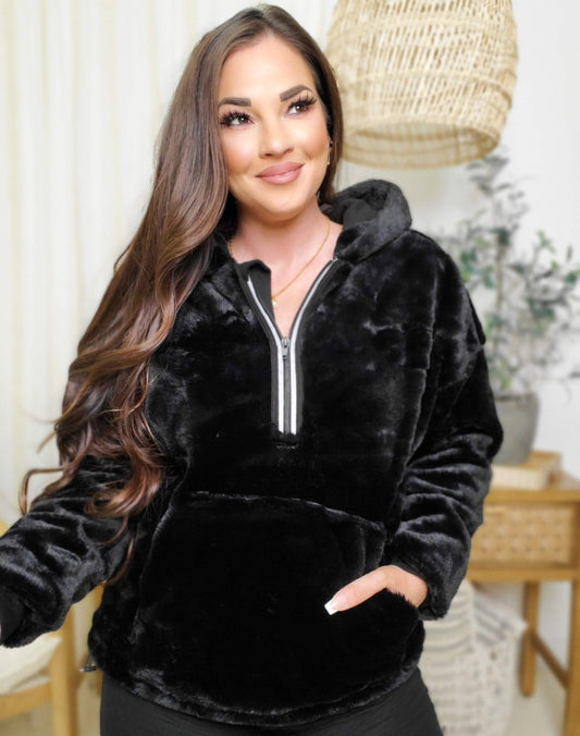 Doorbuster - Faux Fur Half Zip Thumbhole Hoodie Sweater (S-XL)