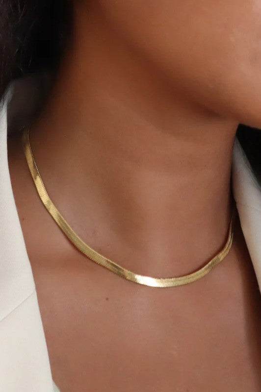 18K Gold Waterproof Herringbone Chain Necklace