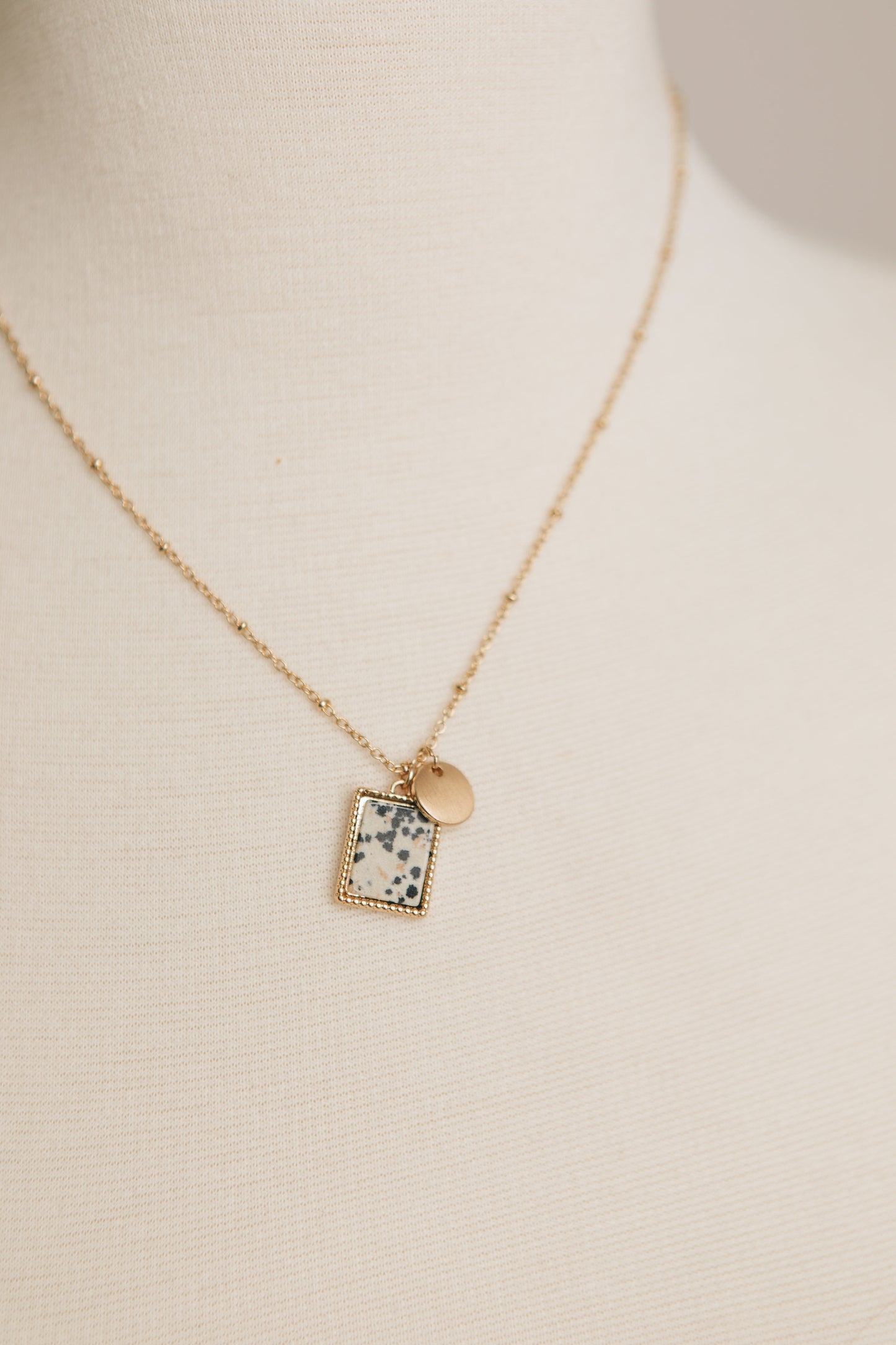 Square Semi Precious Stone Pendant Necklace