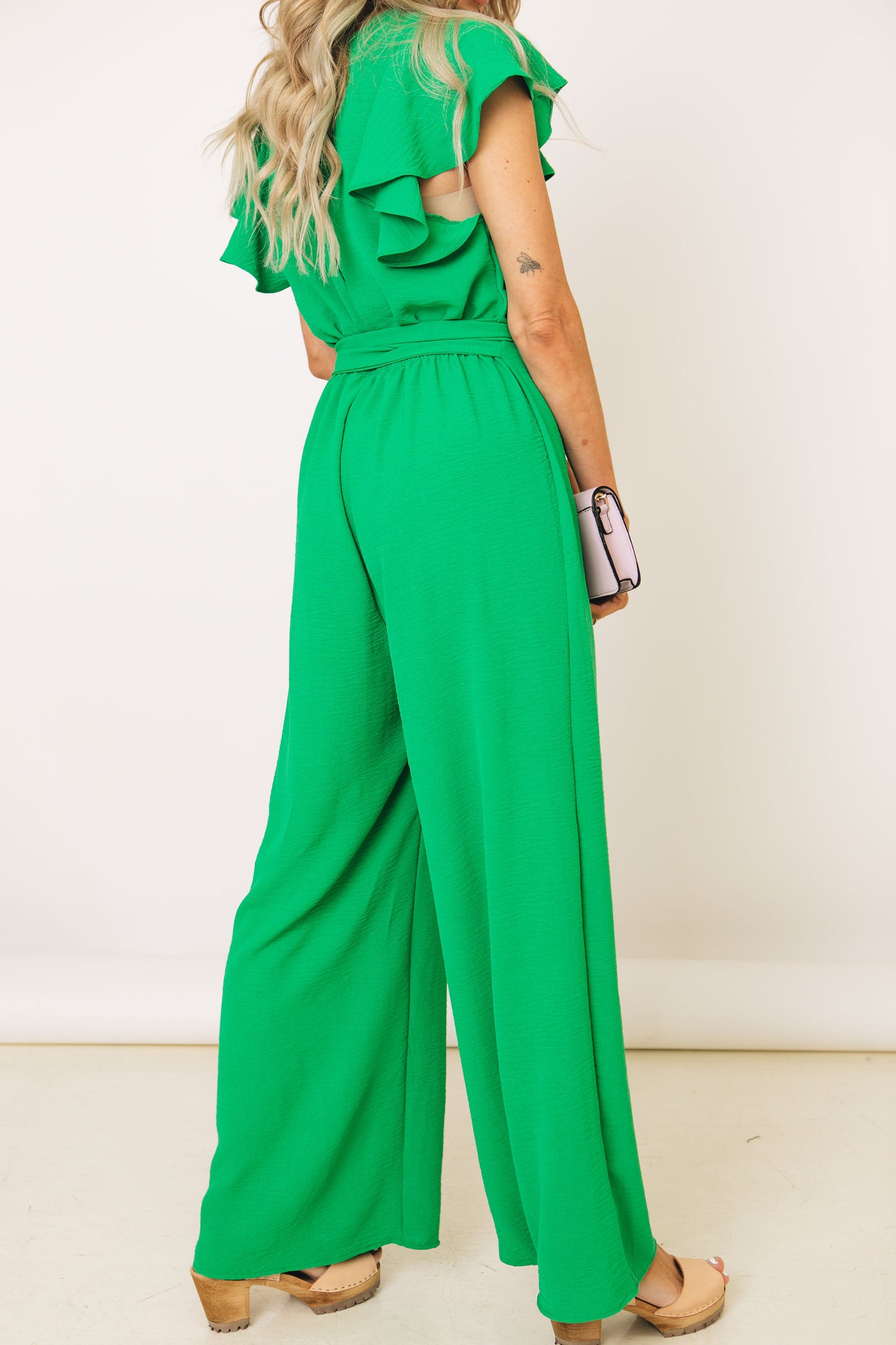 Belted Jumpsuit with V-Neck and Wide Leg Bottoms (S-3XL)