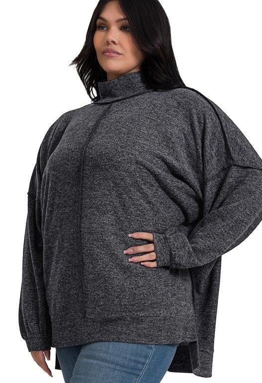 Doorbuster - Brushed Melange Hacci Mock neck Sweater (1XL-3XL)